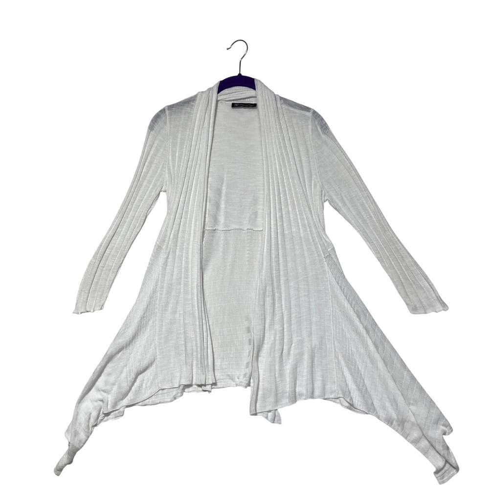 INC‎ International Concepts White Ribbed Sharkbite Open Front Cardigan Womens S